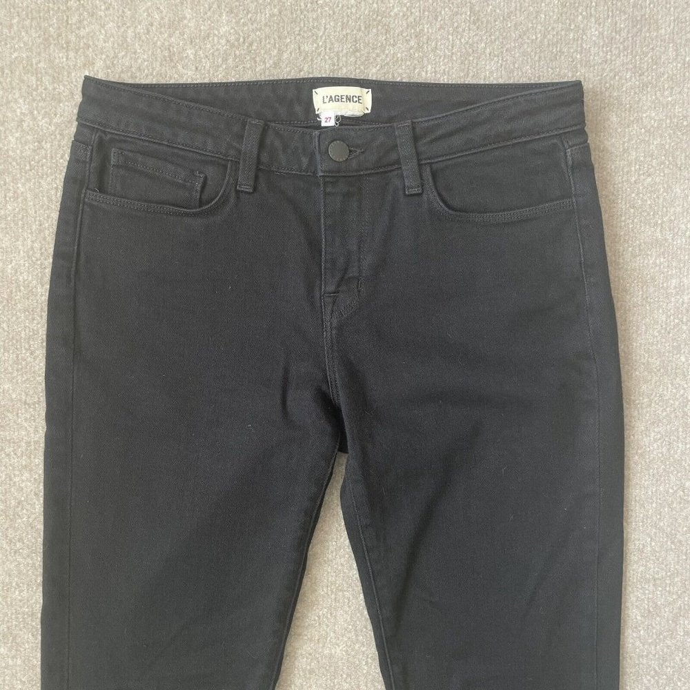 L'Agence Jeans Womens 27 Black Cropped Bootcut Stretch Denim Pants Designer - Picture 2 of 11